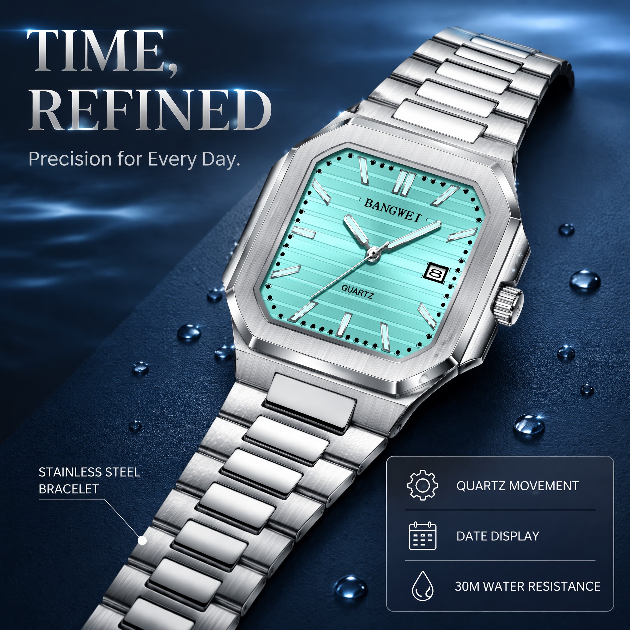 Smartwatch Square Watches For Men - BANGWEI Luxury Quartz Men Watch Waterproof