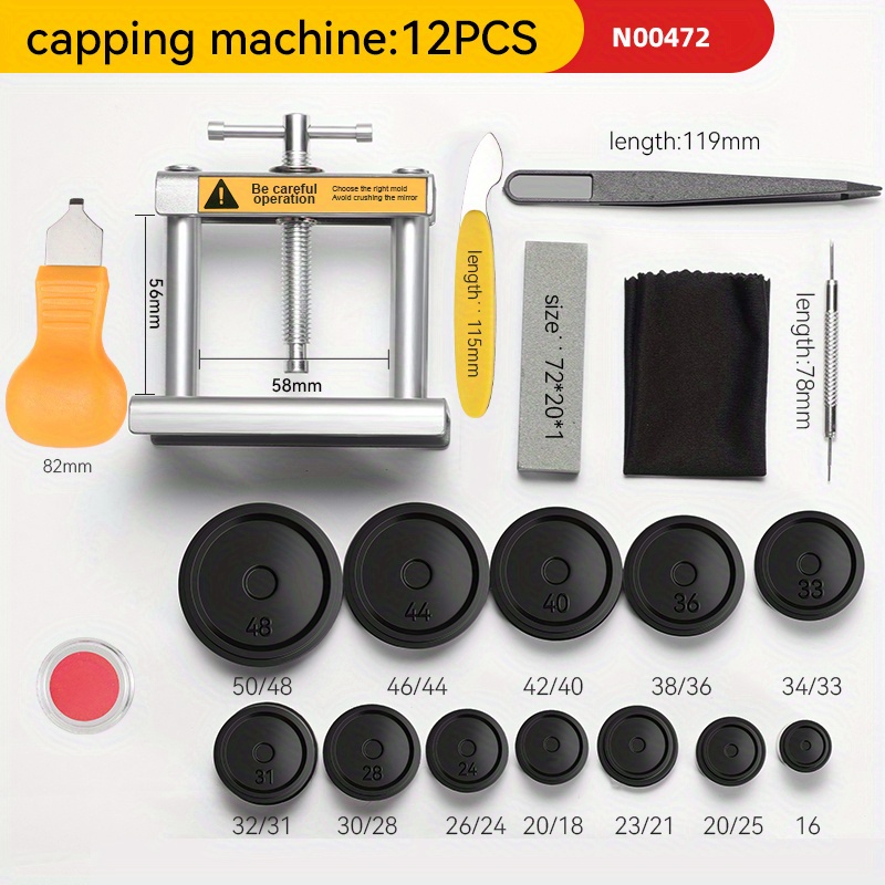 Crystal Press Tool - 12pcs Watch Metal Capping Machine Set
