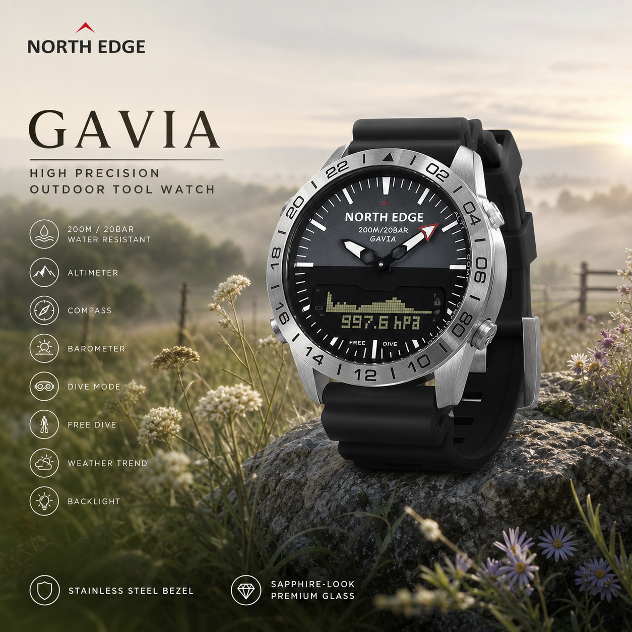 NORTH EDGE Mens  Dive Watch Mi - Smartwatch Army Watches For Men 리뷰 및 가격