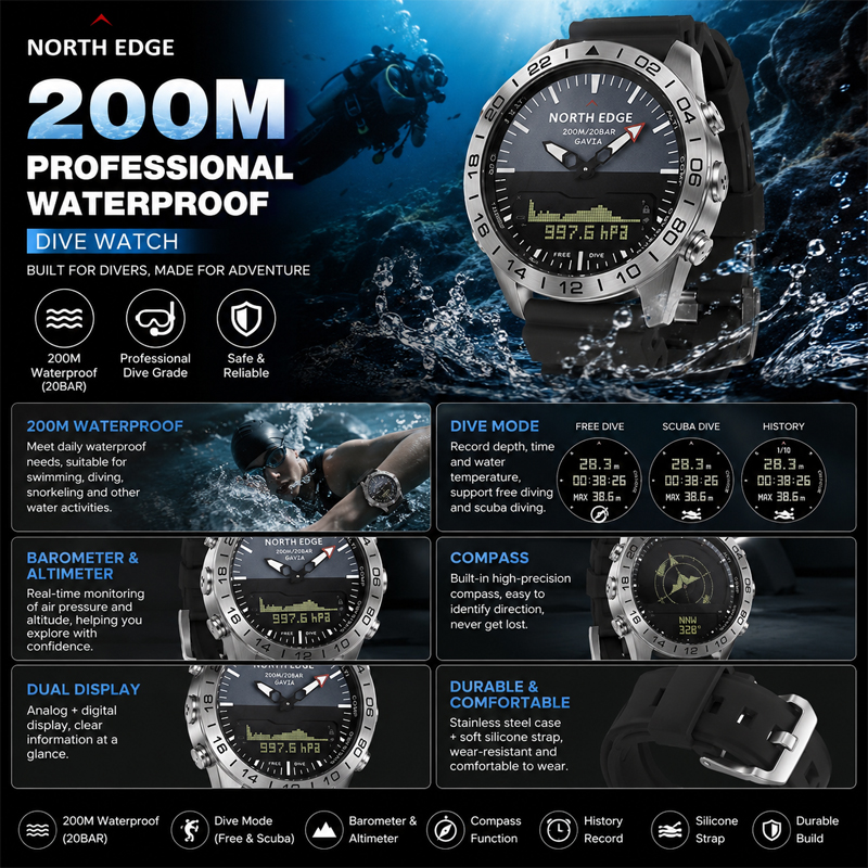 NORTH EDGE Mens  Dive Watch Mi - Smartwatch Army Watches For Men 리뷰 및 가격