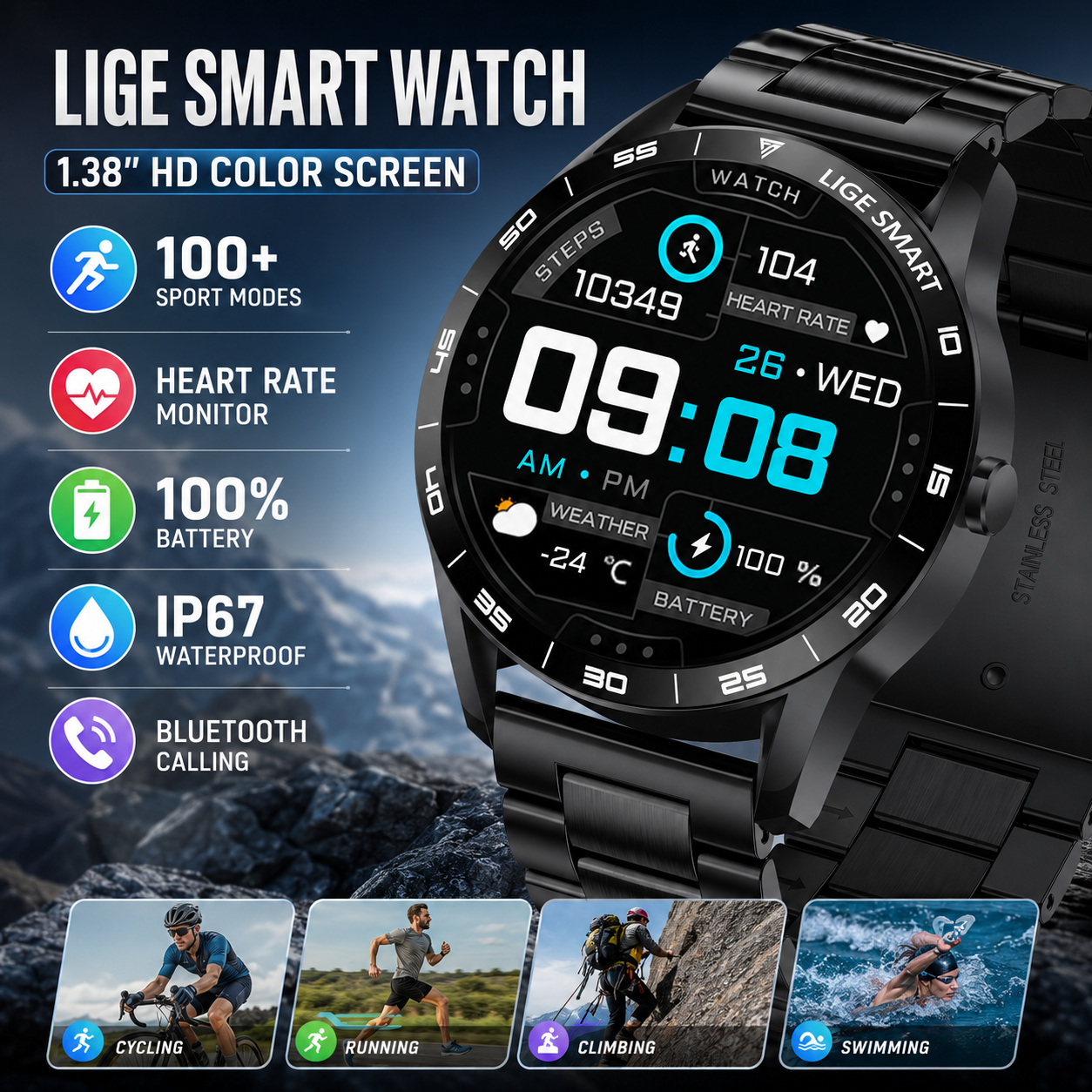LIGE New Men's Smart Watch 1.3 - Smartwatch Watches Birthday Gift For Men 리뷰 및 가격