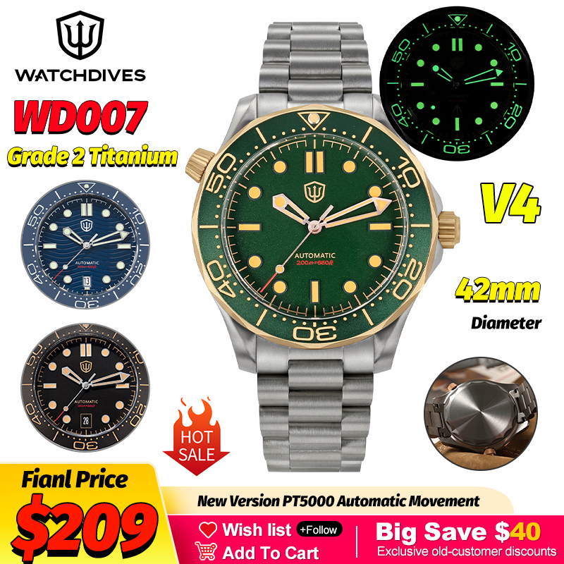 Watchdives WD007 V4 42Mm Titan - Waterproof Diving Watch 리뷰 및 가격