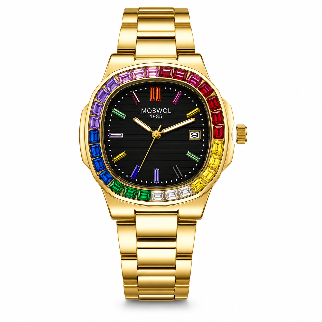 MOBWOL Rainbow Crystal Bezel M - Smartwatch Square Watches For Men 리뷰 및 가격