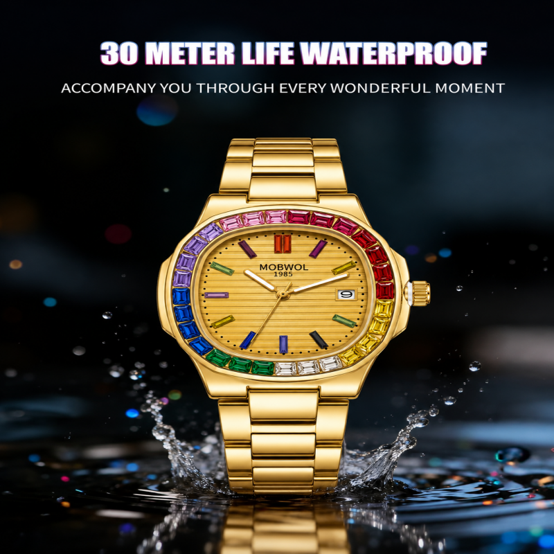 MOBWOL Rainbow Crystal Bezel M - Smartwatch Square Watches For Men 리뷰 및 가격