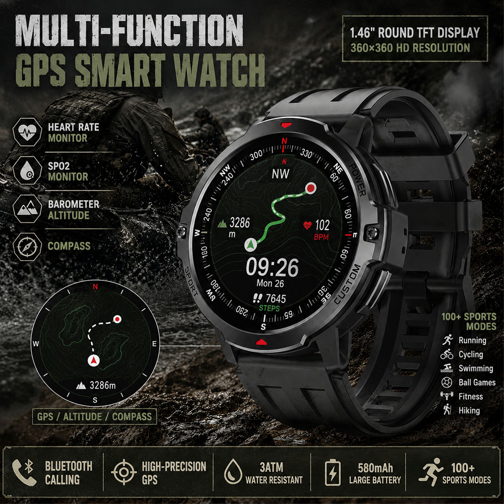 NEW 1.46 Inches Military GPS S - Smartwatch Timex Watches For Women 리뷰 및 가격